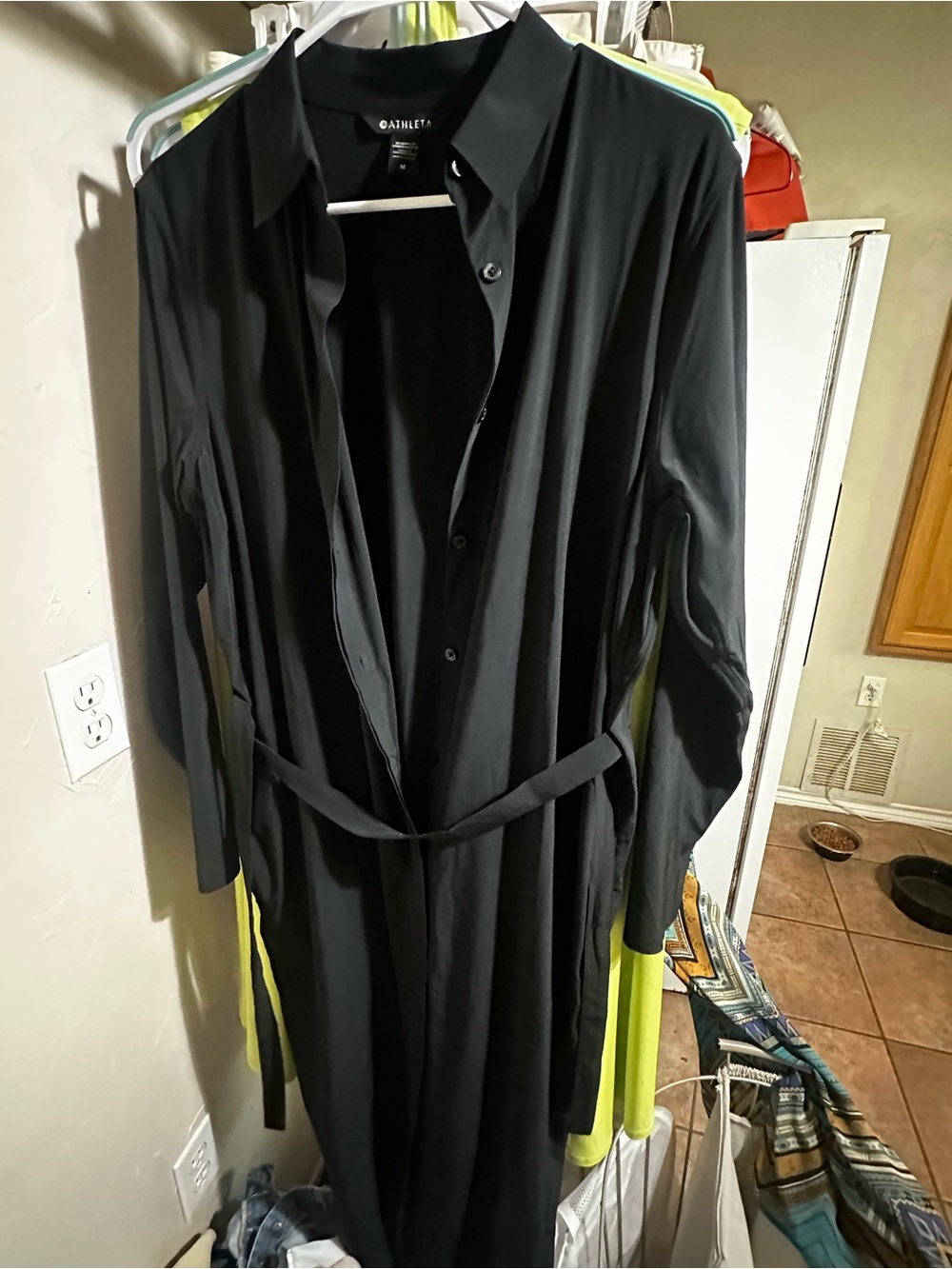 Athleta Black Long-Sleeve Shirt Dress with Self-Tie